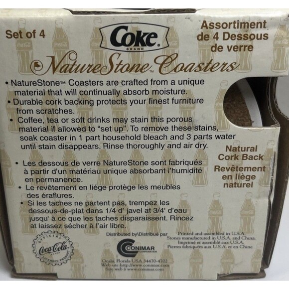Coca-Cola Collectible Nature Stone Coasters 4-PACK Cork Bottom NIB Coke NOS 2000 - Picture 4 of 5